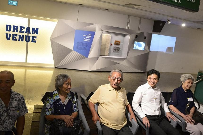 (From left) Robert Tan, who was one of the first para athletes to represent Singapore in the 1974 commonwealth paraplegic games, Singapore netball pioneer Tan Yoon Yin, former footballer Majid Ariff, Minister for Culture, Community and Youth Lawrence