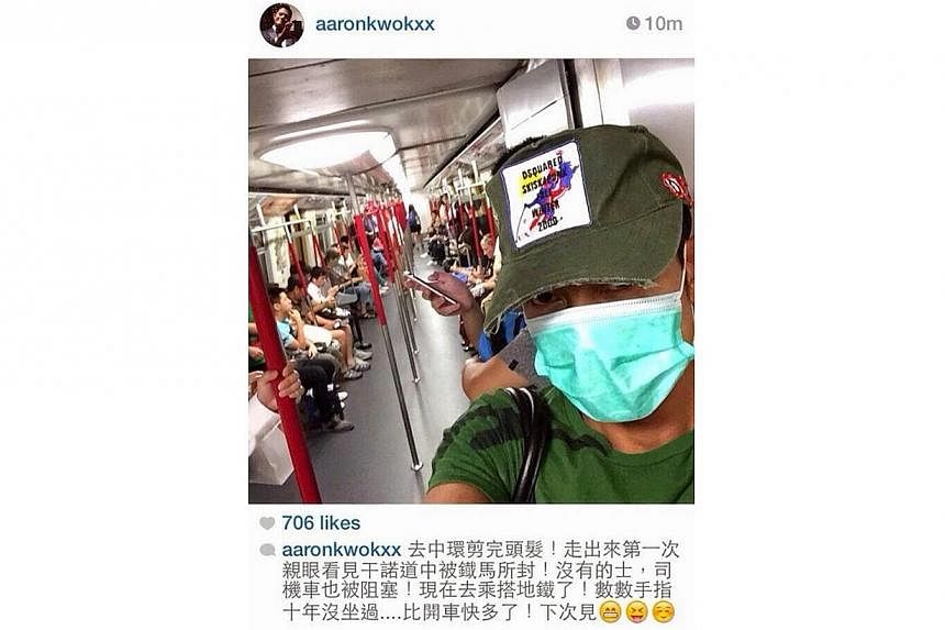 Aaron Kwok posted a selfie on the train after his driver got stuck in traffic. -- PHOTO: AARON KWOK'S INSTAGRAM
