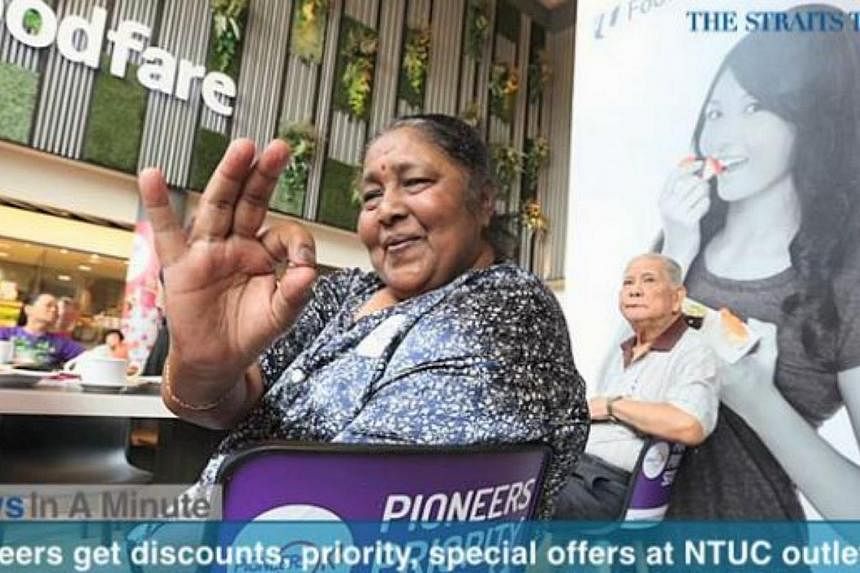 In today's News In A Minute, we look at how pioneer generation Singaporeans will get discounts and other benefits at NTUC supermarkets, pharmacies, food courts and other NTUC-linked outlets from now until the end of next year. -- PHOTO: SCREENGRAB FR