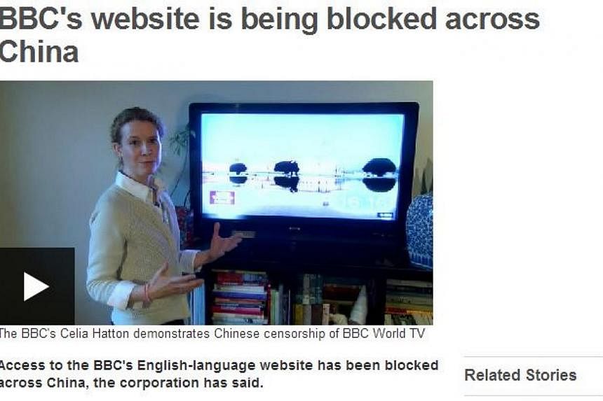Chinese censors have blocked the website of Britain's national broadcaster, the BBC said in a statement late on Wednesday, coming as tensions rise in Hong Kong between pro-democracy protesters and police. -- SCREENGRAB: BBC.COM