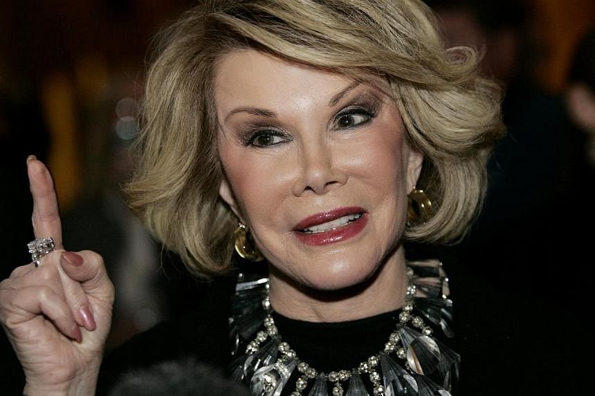 Comedian Joan Rivers (above), who passed away last month at the age of 81, died of a complication during a medical procedure that caused oxygen deprivation to the brain, the New York chief medical examiner's office said on Thursday. -- PHOTO: REUTERS
