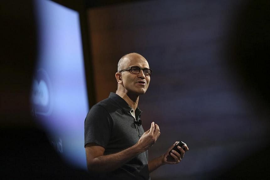 Microsoft CEO Satya Nadella addresses the crowd during a Microsoft cloud briefing event in San Francisco, California on Oct 20, 2014. -- PHOTO: REUTERS
