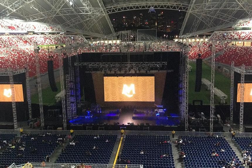 Concertgoers are happy that the stage for American singer Mariah Carey's concert at National Stadium on Friday has been moved off the pitch and closer to the audience. -- ST PHOTO:&nbsp;NATASHA ANN ZACHARIAH
