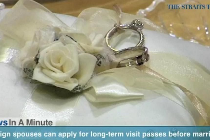 In today's News In A Minute, we look at Singaporeans planning to marry foreigners to apply for their spouses' Long Term Visit Pass before they tie the knot. -- PHOTO: SCREENGRAB FROM VIDEO