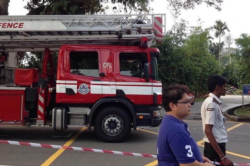 A fire broke out in a storeroom at the open-air carpark of Singapore Zoo on Wednesday at about 4pm. -- ST PHOTO: NEO XIAOBIN