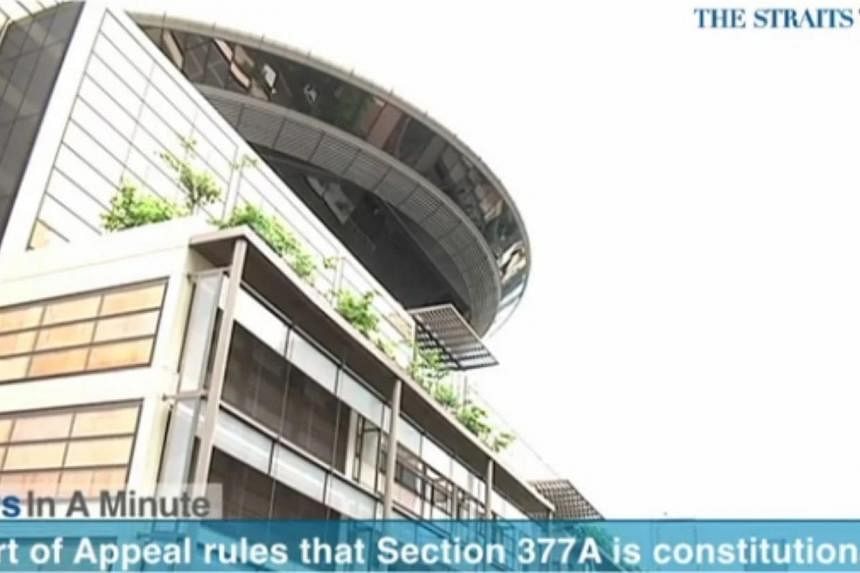 The Supreme Court has rejected two separate challenges against Section 377A of the Penal Code, which criminalises sex between men.&nbsp;-- SCREENGRAB FROM RAZORTV VIDEO