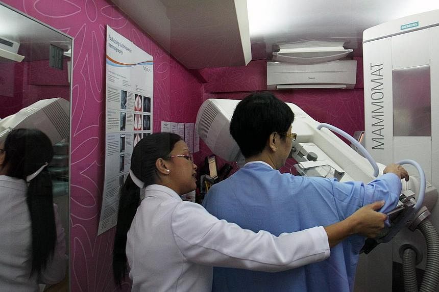 A patient gets ready for a mammogram. Breast reconstruction can be done in the same sitting as a mastectomy, usually taking tissue from the abdomen.