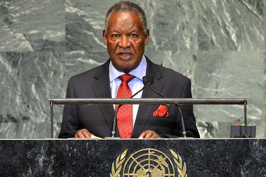 A file picture taken on Sept 24, 2013 at UN headquarters in New York, shows Zambian President Michael Sata speaking during the 68th Session of the United Nations General Assembly. -- PHOTO: AFP
