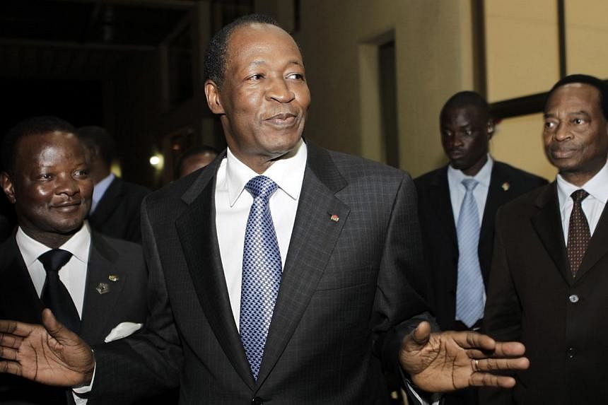 Burkina Faso's President Blaise Compaore talks to the media at the African Union Summit in Addis Ababa, in this file picture taken on Jan 28, 2011. Mr Compaore said&nbsp;on Thursday that he was not resigning and was open to talks about a transition o