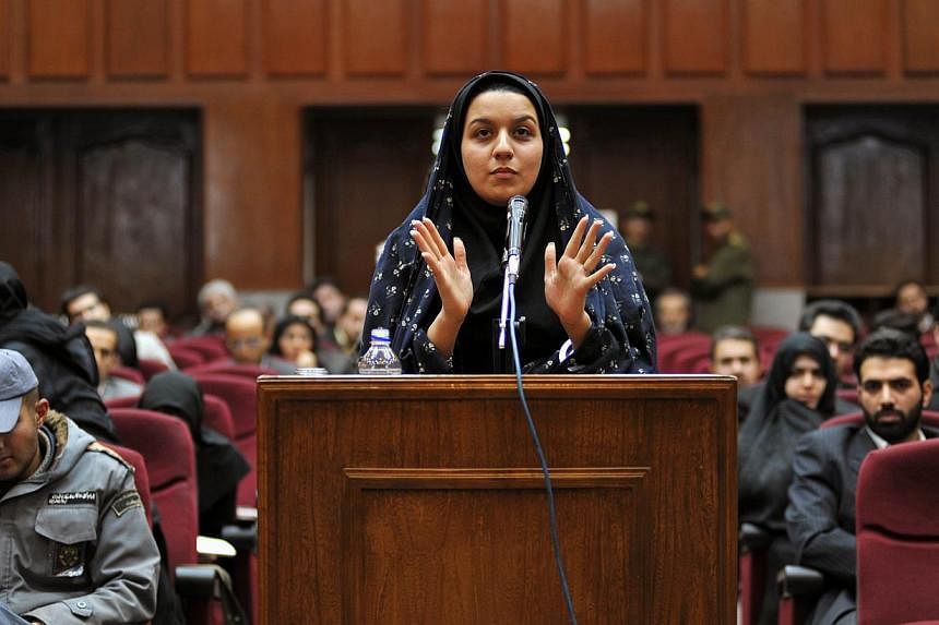 A file picture taken on Dec 15, 2008, shows Iranian Reyhaneh Jabbari speaking to defend herself during the first hearing of her trial for the murder of a former intelligence official at a court in Teheran. Jabbari was hanged by Iran on Oct 25, 2014. 