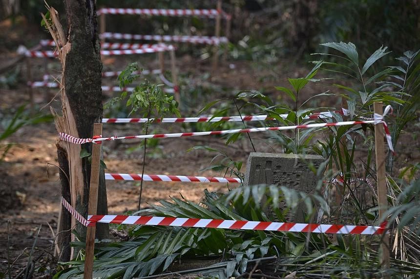 Work around the aged tombstones uncovered in Outram has stopped, a Ministry of Health spokesman said. The ministry has also notified the National Heritage Board (NHB) and the National Environment Agency, which oversees public exhumation works. NHB sa