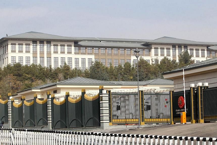 A picture shows the new Ak Saray presidential palace (White Palace) on the outskirts of Ankara on Oct 29, 2014.&nbsp;President Recep Tayyip Erdogan's grandiose new presidential palace is costing Turkey more than US$600 million (S$770 million), nearly