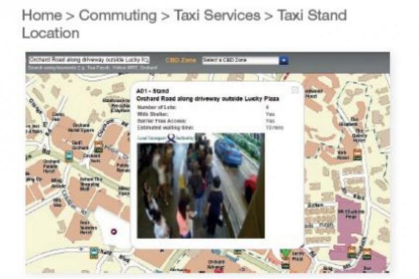 Real-time footage of the taxi queues at these locations will be available online at www.mytransport.sg (pictured) as well as on the MyTransport.SG mobile phone application. -- PHOTO: LTA