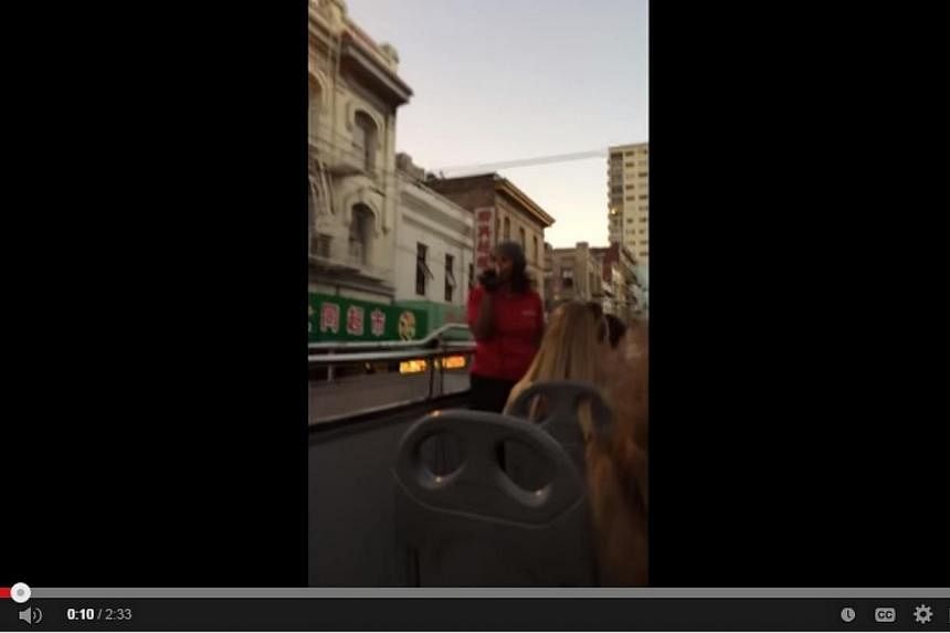 A San Francisco tour guide delivered a racist rant on her last day of work, spewing expletives about Chinatown while leading a group of tourists on an open-top bus. -- PHOTO: YOUTUBE