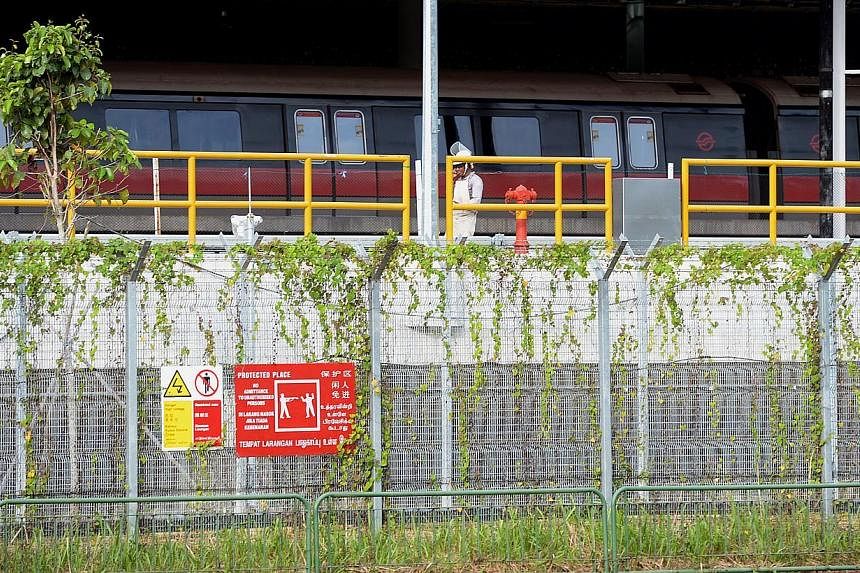 File photo of Bishan depot taken in 2013. Graffiti on the exterior of a train was discovered at Bishan depot early Saturday morning, before it was put into service, the Land Transport Authority has revealed. -- PHOTO: ST FILE