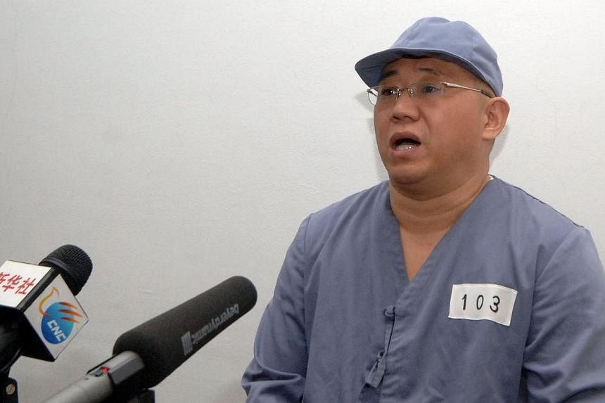 Kenneth Bae appearing before a limited number of media outlets in Pyongyang in this undated photo released by North Korea's Korean Central News Agency on Jan 20, 2014.&nbsp;Bae's family welcomed the US missionary's sudden release from North Korea on 