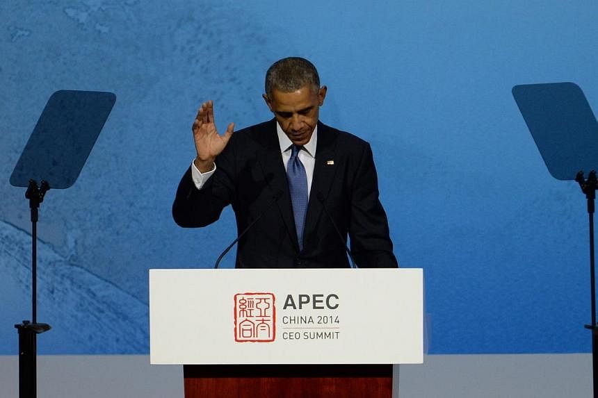 Mr Obama also wants China to reject the use of cyber theft for commercial gain and create a more level playing field where policy is not used for the benefit of some firms over others in Beijing on Monday. -- PHOTO: AFP