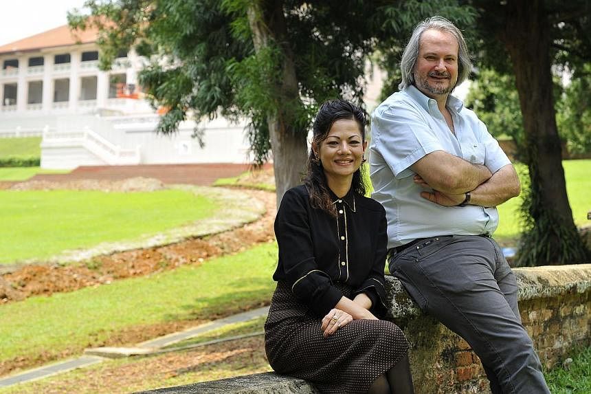 Ms Suguna Madhavan, chief executive of Art Heritage Singapore, and founder of Pinacotheque de Paris Marc Restellini (both left) at the Fort Canning site where the first offshoot of the Parisian museum outside of France will be.