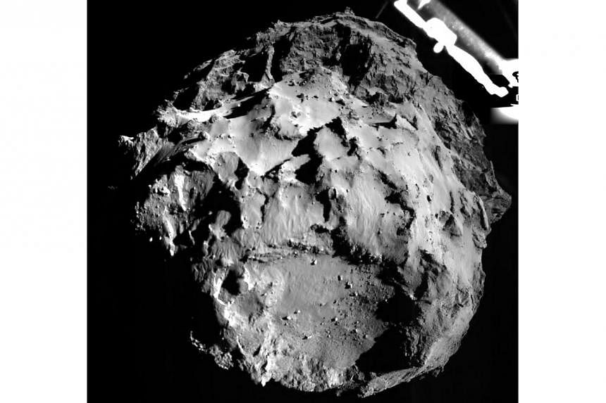 Comet 67P/CG, acquired by the ROLIS instrument on the Philae lander during descent from a distance of approximately 3km from the surface is pictured in this Nov 12, 2014 European Space Agency handout image. Europe's robot probe Philae may not be secu