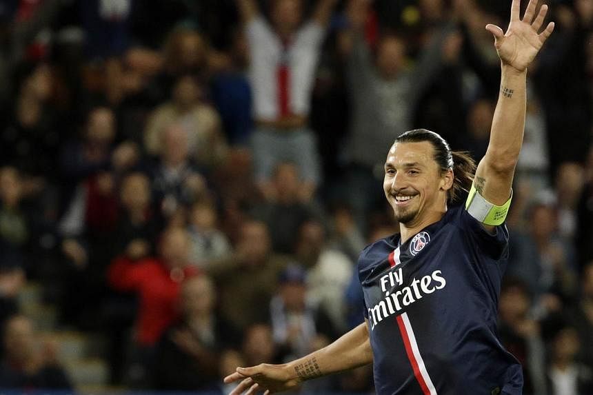Paris Saint-Germain's Swedish midfielder Zlatan Ibrahimovic celebrates after scoring a goal during the French L1 football match Paris Saint-Germain versus Saint-Etienne on Aug 31. Ibrahimovic has once again made the shortlist of for Fifa's goal of th