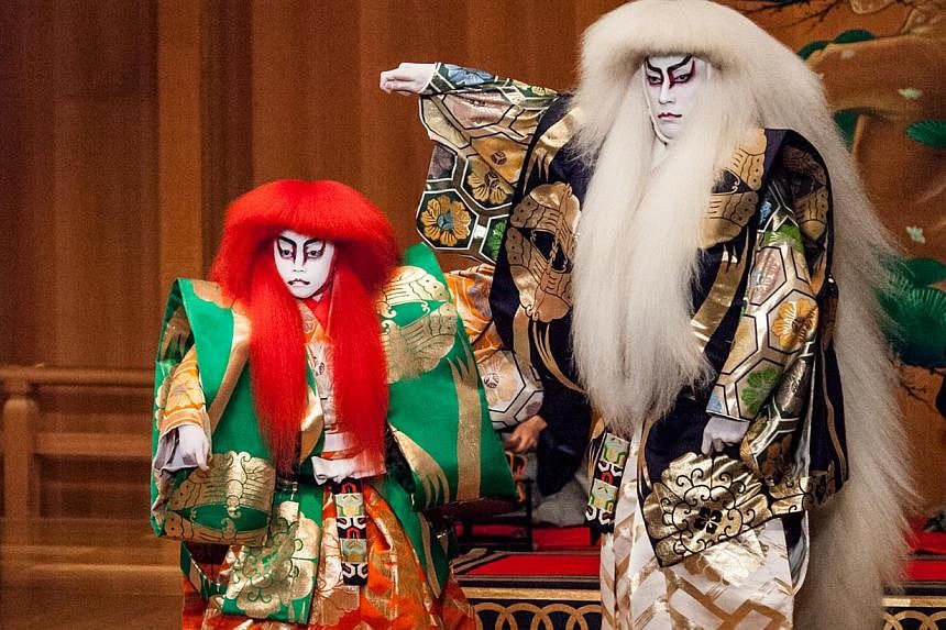 Kabuki actor Ebizo Ichikawa XI (right) says he chose to continue the art form because he was born into it. -- PHOTO: SHINSUKE YASUI