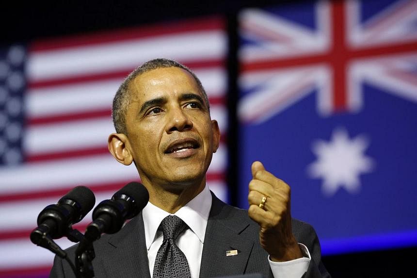 US President Barack Obama speaks at the University of Queensland in Brisbane on Nov 15, 2014. Mr Obama is in Brisbane for the G20 Summit being held there over the weekend. -- PHOTO: REUTERS