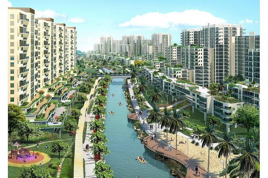 Artist's impression of the future Punggol Waterfront town.&nbsp;The Housing Board and Toronto-based design firm Urban Strategies have picked up an international award for their master plan of Punggol. -- PHOTO:&nbsp;HDB