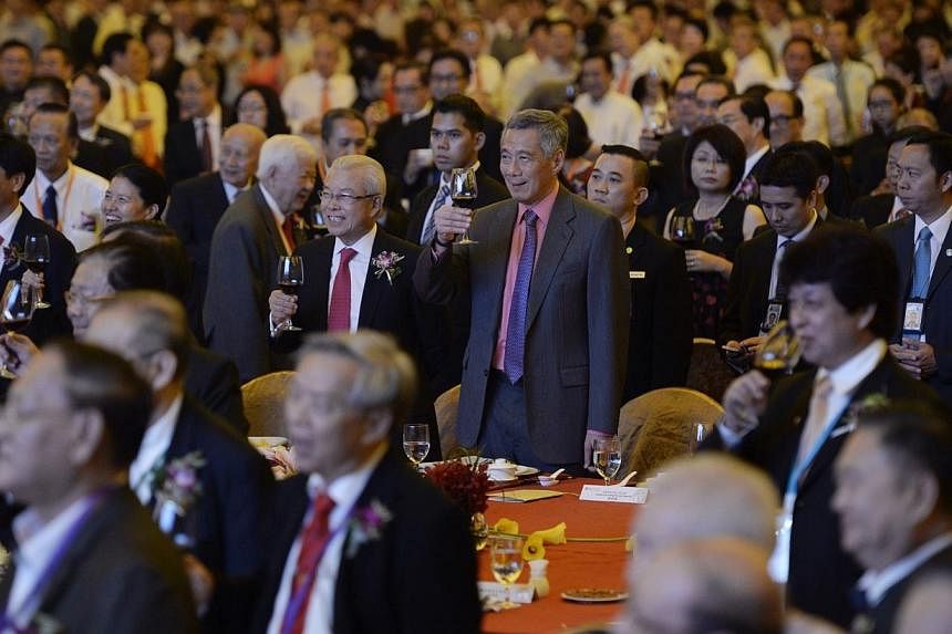 Prime Minister Lee Hsien Loong at the 12th World Convention of Lam Ann clansmen and the 88th anniversary of the Singapore Lam Ann Association. -- ST PHOTO: DESMOND LIM