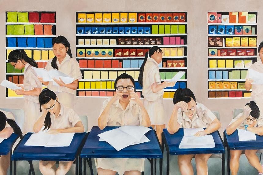 17-year-old student Lee Jia Zhen's painting on school life, titled Let's Have A Burger, earned her the Most Promising Artist of the Year Award. -- PHOTO: LEE JIA ZHEN / UOB