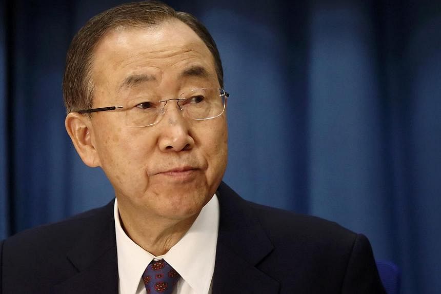 UN chief Ban Ki-moon (above) on Wednesday cautioned against tackling violent Islamic extremism through military means alone&nbsp;and urged governments to avoid counter-terrorism responses that could lead to rights abuses. -- PHOTO: REUTERS