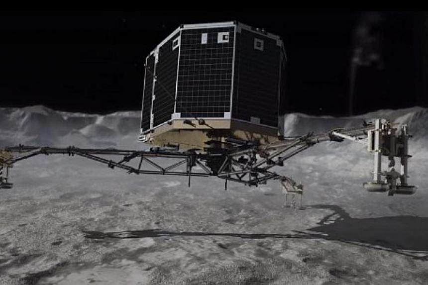 A screenshot from the video released by scientists at the German space agency DLR. There is no sound in space, so the team transcribed a two-second vibrations signal received from the Philae space probe as it landed into its acoustic equivalent.-- PH