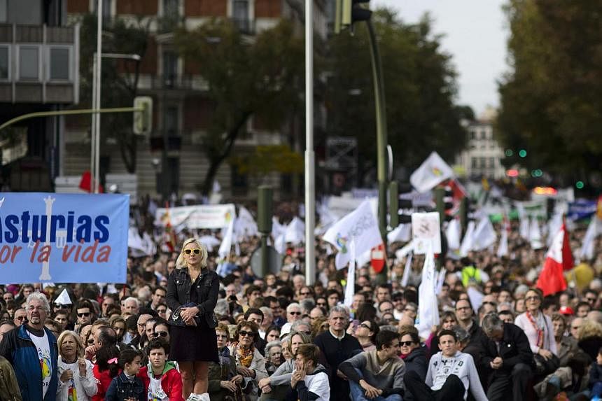 Anti-abortion supporters take part in a march in Madrid on Sep 22, 2014.&nbsp;-- PHOTO: AFP