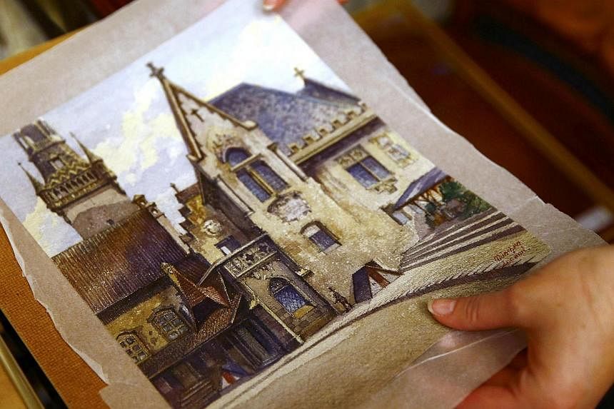A 1914 watercolour by Adolf Hitler (above) fetched €130,000 (S$209,000) at an auction in the German city of Nuremberg on Saturday, the auctioneers said.&nbsp;The buyer was a private person from the Middle East who attended the sale in person. -- PH