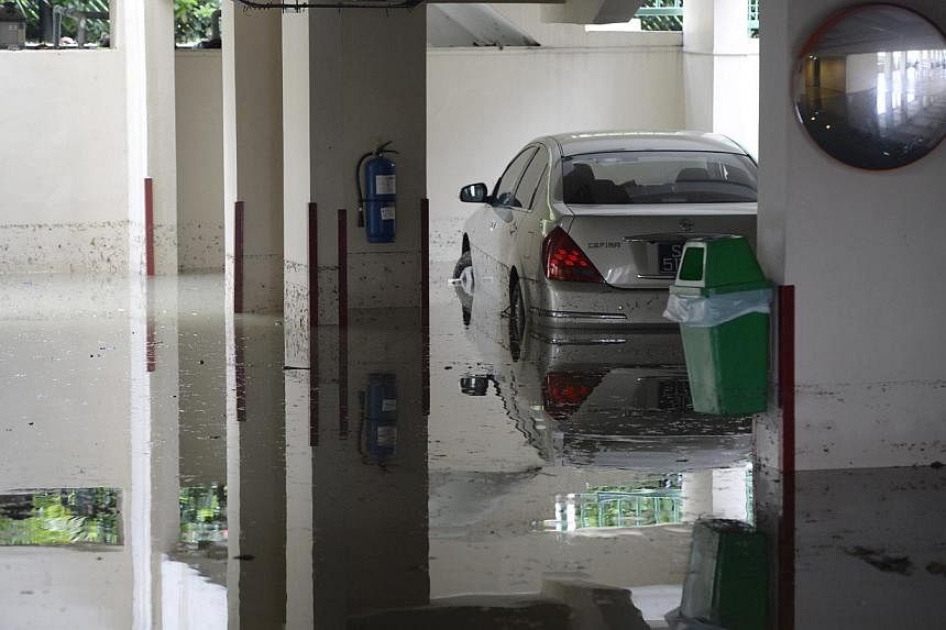 A partially submerged car in the basement carpark of the Fortune Park condomunium along Tampines Road, near Kovan.&nbsp;Singapore is looking far ahead to identify the risks of coastal and inland flooding here due to climate change. ST PHOTO:&nbsp;DES