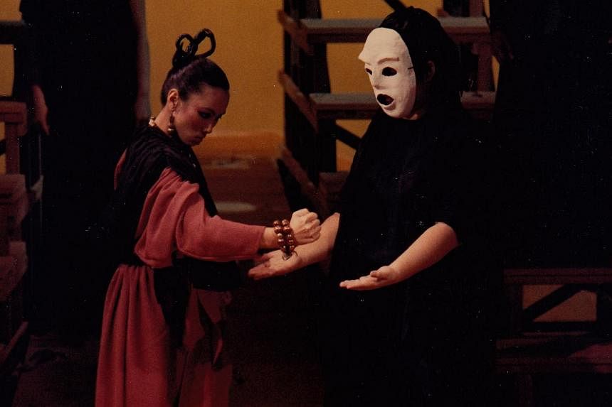 Wong (left) in Oedipus Rex with the NUS Varsity Playhouse in 1986.&nbsp;-- PHOTO: COURTESY OF CLAIRE WONG