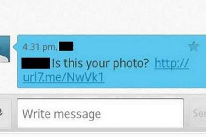 An example of the malware link sent via SMS. -- PHOTO: SingTel/FACEBOOK