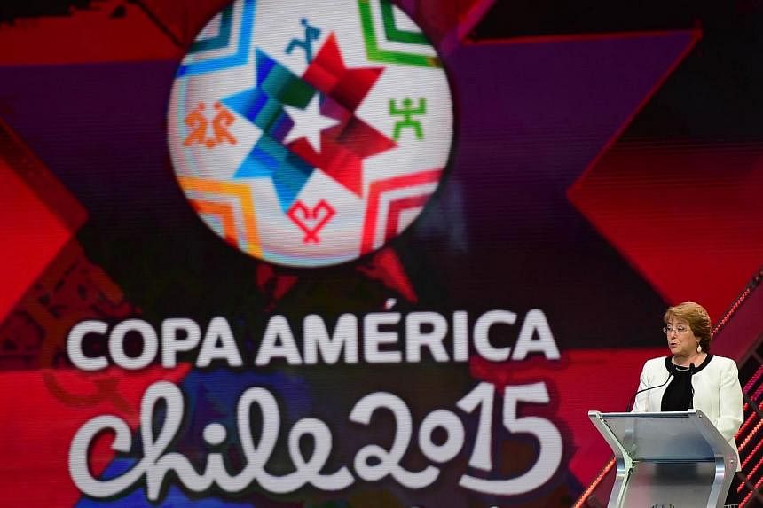 Chilean President Michelle Bachelet speaks during the Copa America 2015 draw ceremony, at the Quinta Vergara in Vina del Mar, Chile, on Nov 24, 2014.&nbsp;Next year's Copa America in Chile will give Brazil the chance to bury the ghosts of their miser
