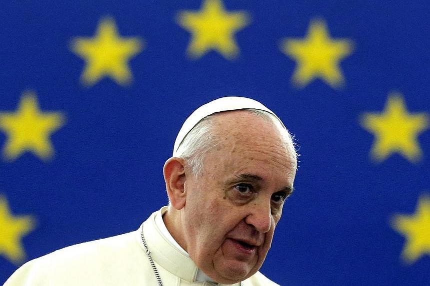 Pope Francis addresses the European Parliament at the institution's headquarters in Strasbourg on Nov 25, 2014.&nbsp;Pope Francis told Europe's leaders on Tuesday to do more to help thousands of migrants risking their lives trying to get into the con