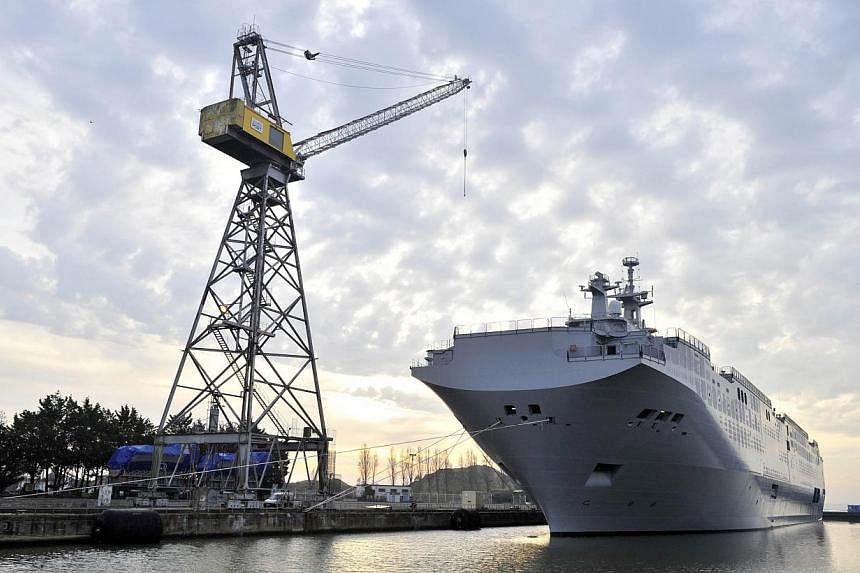 The Mistral-class assault warship Vladivostok, the first of two mammoth Mistral helicopter carriers, that was supposed to be delivered to Russia on Nov 15, 2014, according to the original deal signed in 2011 and worth 1.2 billion euros ($1.5 billion)
