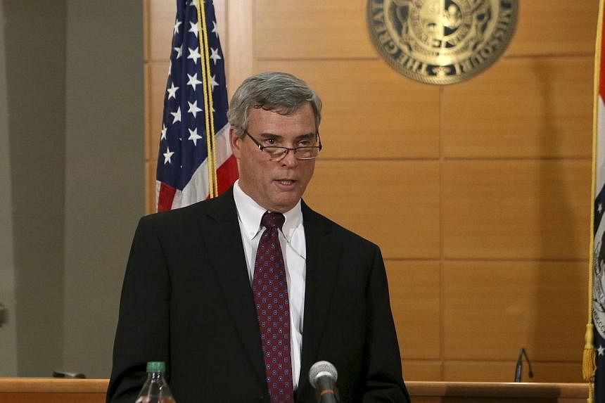 St Louis County Prosecutor Bob McCulloch announcing on Nov 24, 2014, the grand jury's decision not to indict Ferguson police officer Darren Wilson in the Aug 9 shooting death of Michael Brown. -- PHOTO: REUTERS