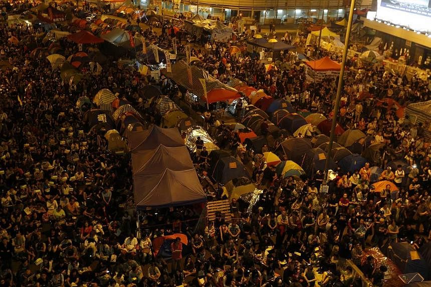 Protesters gather at the legislative council protest site in Hong Kong, November 30, 2014. -- PHOTO: REUTERS