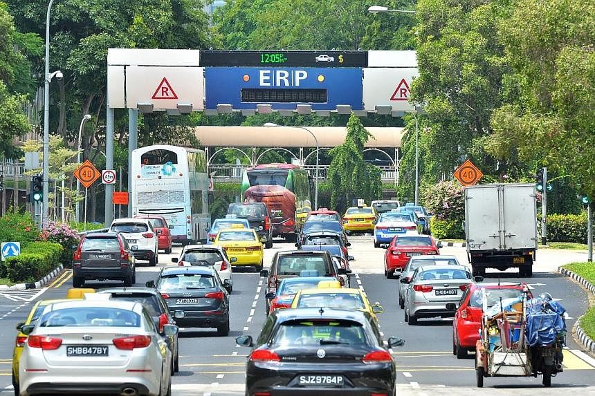 Vehicles heading towards the Electronic Road Pricing (ERP) gantry at Havelock Road. The Republic was named one of the world's least congested major cities, thanks to its ERP system. &nbsp;-- PHOTO: ST FILE
