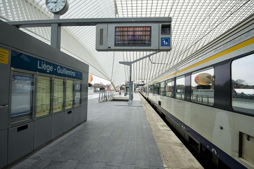 Photo shows traffic at a standstill at the Liege Guillemins railway station in Liege on Dec 1, 2014, during a general strike in the Liege province, Belgium. -- PHOTO: AFP