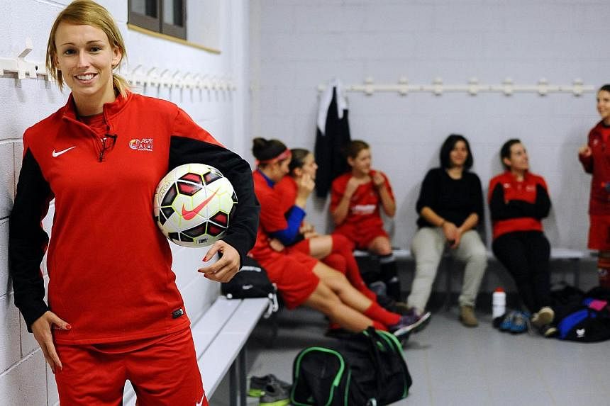 Irish forward Stephanie Roche poses in the locker room of her French Ligue 1 football club Albi in the southern commune of Albi on Nov 24, 2014.&nbsp;A goal scored by a Roche is creating a buzz on the Internet - because it has been short-listed&nbsp;