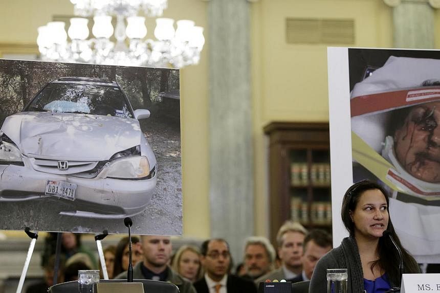 US Air Force First Lieutenant Stephanie Erdman testifying before a Senate hearing on "Examining Takata Airbag Defects and the Vehicle Recall Process" in Washington in Nov 20, 2014.&nbsp;-- PHOTO: REUTERS