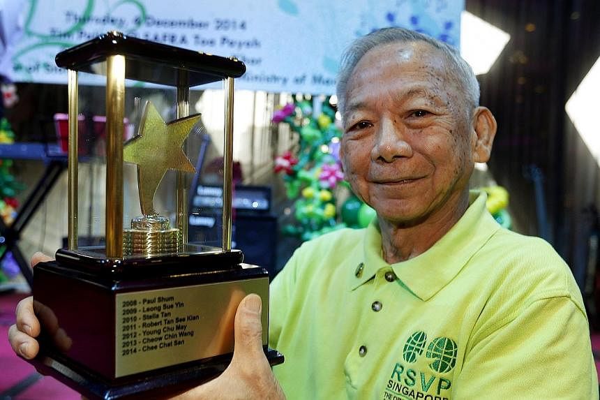 Mr Chee Chat San, 76, was named Volunteer of the Year at an annual appreciation dinner for senior volunteers at SAFRA Toa Payoh on Thursday.&nbsp; -- ST PHOTO: LAU FOOK KONG