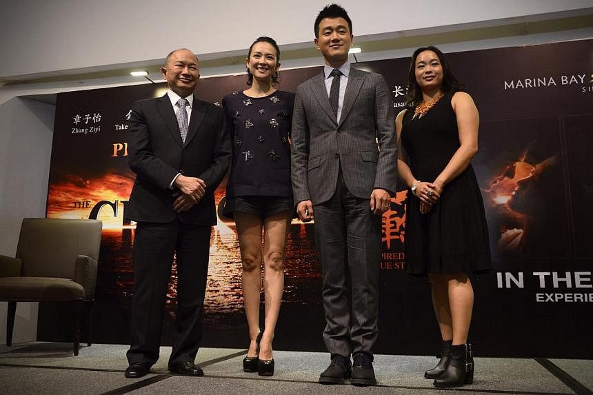 Pictured (from left) are director John Woo, Actress Zhang Ziyi, actor Tong Dawei and John Woo's daughter Angeles Woo at the press conference of the movie The Crossing, which is being screened as part of the Singapore International Film Festival on De