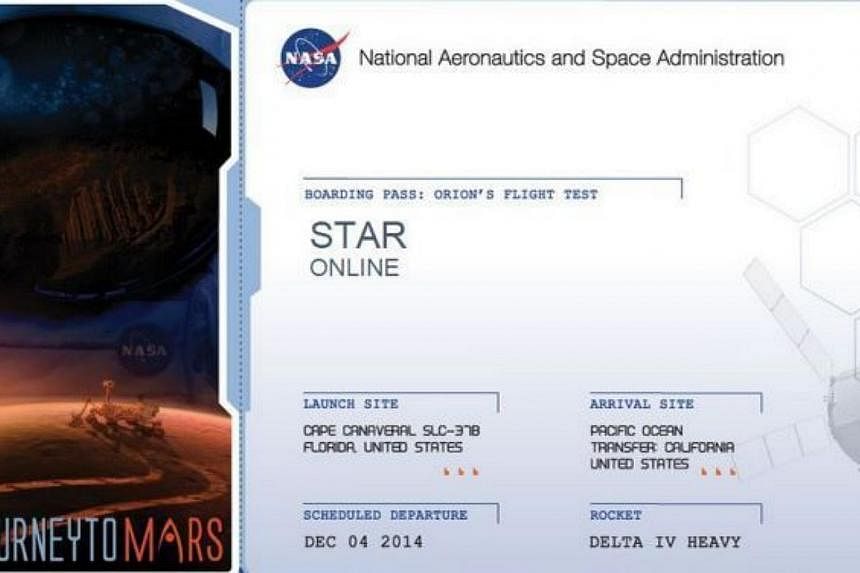 Space travel: The Star Online’s "boarding pass" is one of 10,553 from Malaysia for Orion’s first test flight. -- PHOTO: THE STAR/ASIA NEWS NETWORK