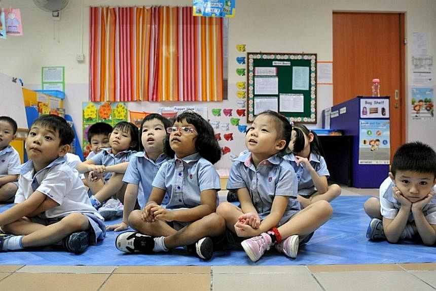 Pupils at the PAP Community Foundation Teck Ghee kindergarten on July 27, 2012. The North West Community Development Council said on Saturday that it had raised $240,000 in donations and will be using it to give bursaries to 1,200 kindergarten studen
