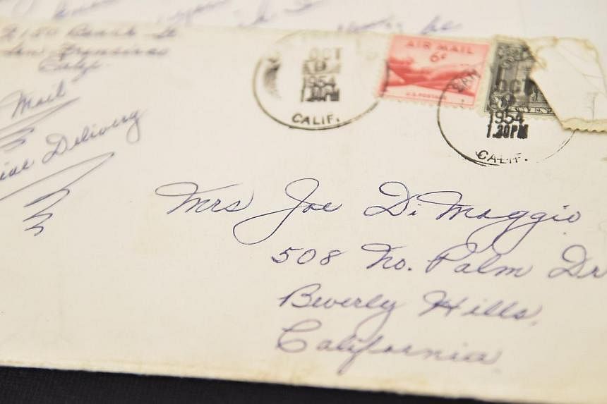A view of a love letter written by Marilyn Monroe's ex-husband Joe Dimaggio as part of the Lost Archives of Marilyn Monroe on November 25, 2014 in New York City. -- PHOTO: AFP